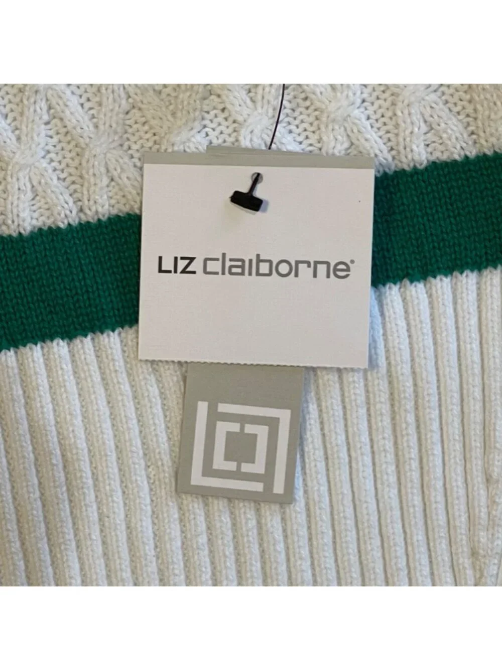 Vintage Liz Claiborne Women's XL Sweater Striped Cable Knit Preppy Chunky 90s